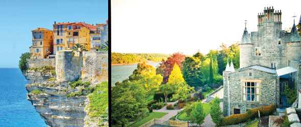 Houses in Bonifacio (left) Plas Rhianfa in Anglesey (right)